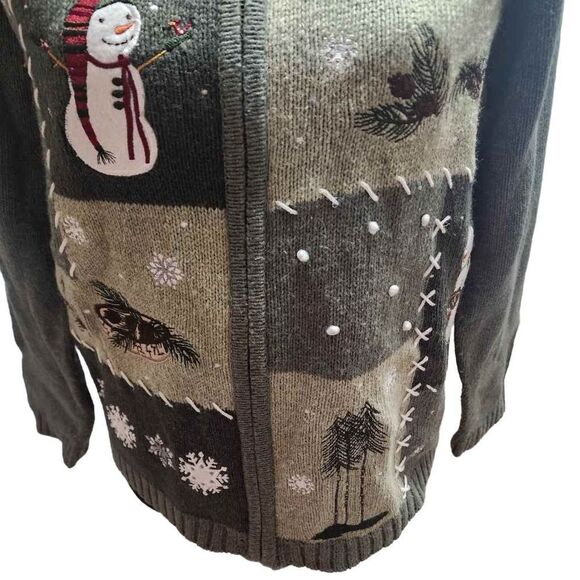 Croft and Barrow Petite Large Green Christmas Zip Up Sweater - Picture 5 of 13